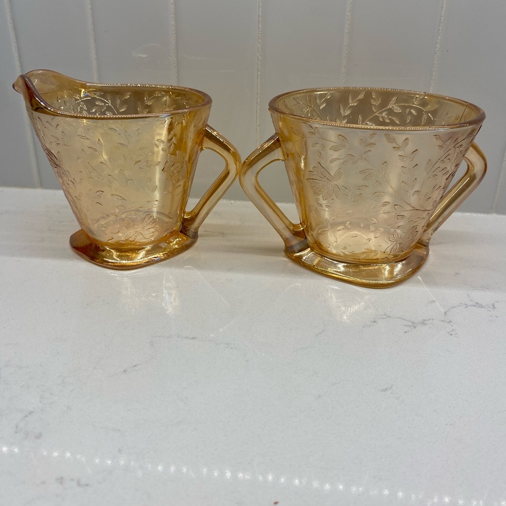 Vintage 1930’s Depression Glass Cream and Sugar Made by Jeannette Glass